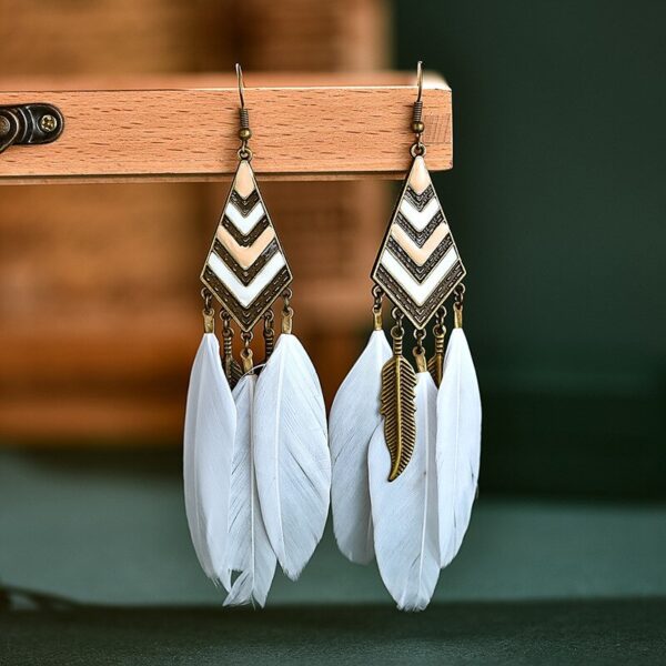 Diamond Leaf Long Tassel Feather Earrings For Female Bohemian Accessori