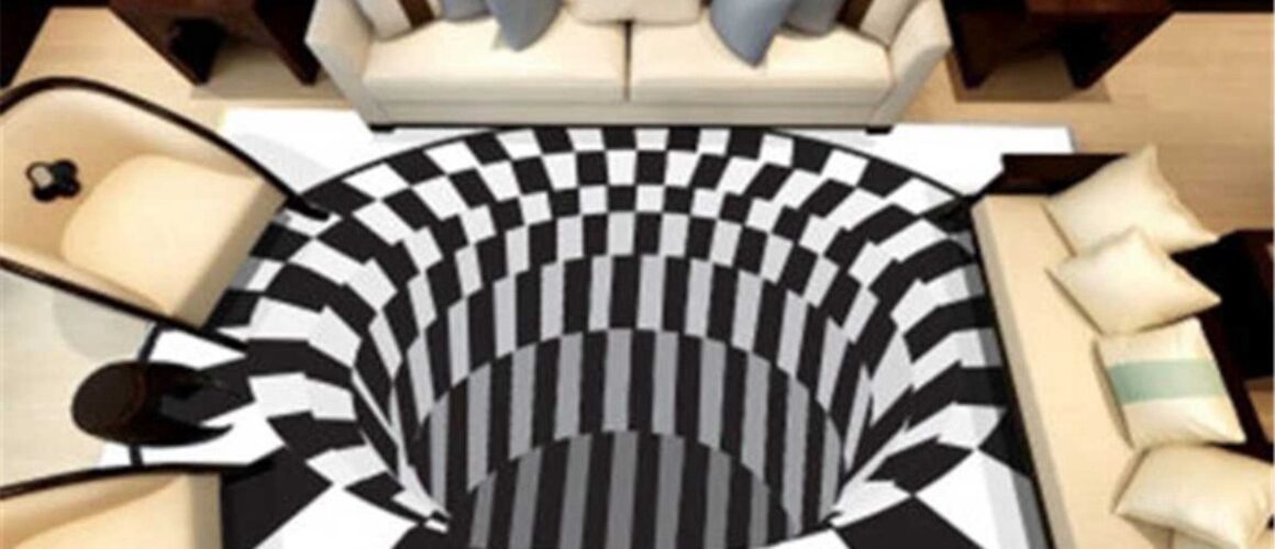 3D Vortex Carpet Black White Grid Bottomless Hole Illusion Rug Living Room Bedroom Anti-Slip Floor Mats Home Fashion Carpet Rugs